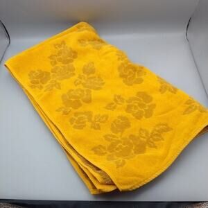 VTG Two Tone Orange Sculpted Floral Bath Towel MCM Reversible Retro USA